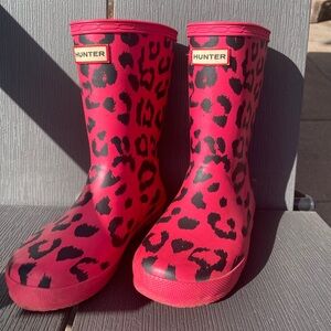 Kids Hunter Boots - Pink Leopard Print - Size 12